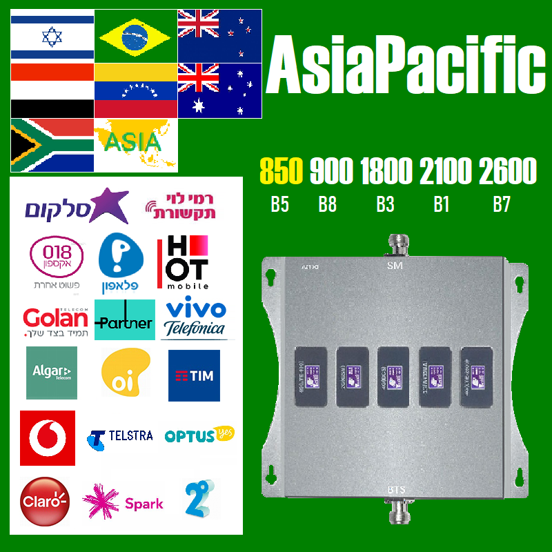 5 Band Cellular Amplifier Signal Booster GSM Mobile Cellphone Network Internet Repeater 2G 3G 4G 5G for Latin America